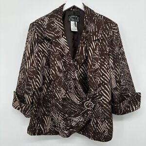 Alex Evenings Wrap Top Blazer‎ Jacket Size 2X Brown Beige Burnout 3/4 Sleeve
